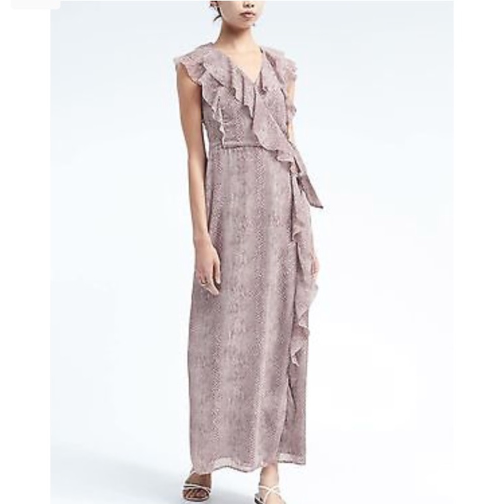 Banana Republic Snake Print Ruffle Wrap Maxi Dress